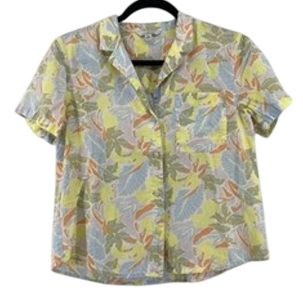 L.L. Bean Signature L Lemons Hawaiian White Camp Shirt Short Sleeve Button Up